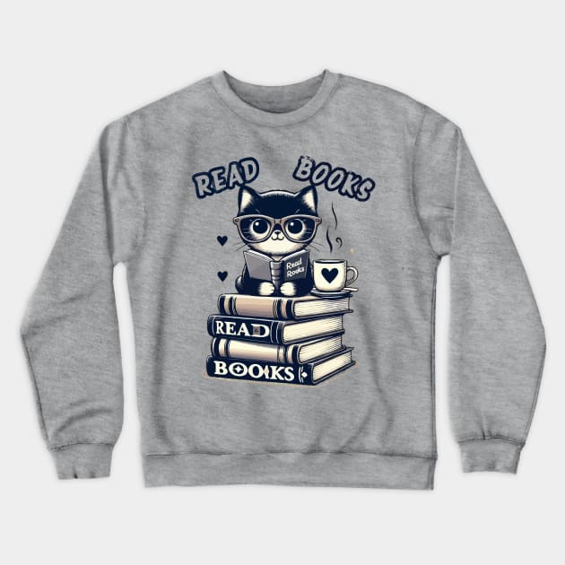 Funny cat Read Books book lovers cat lovers Crewneck Sweatshirt by WOLVES STORE